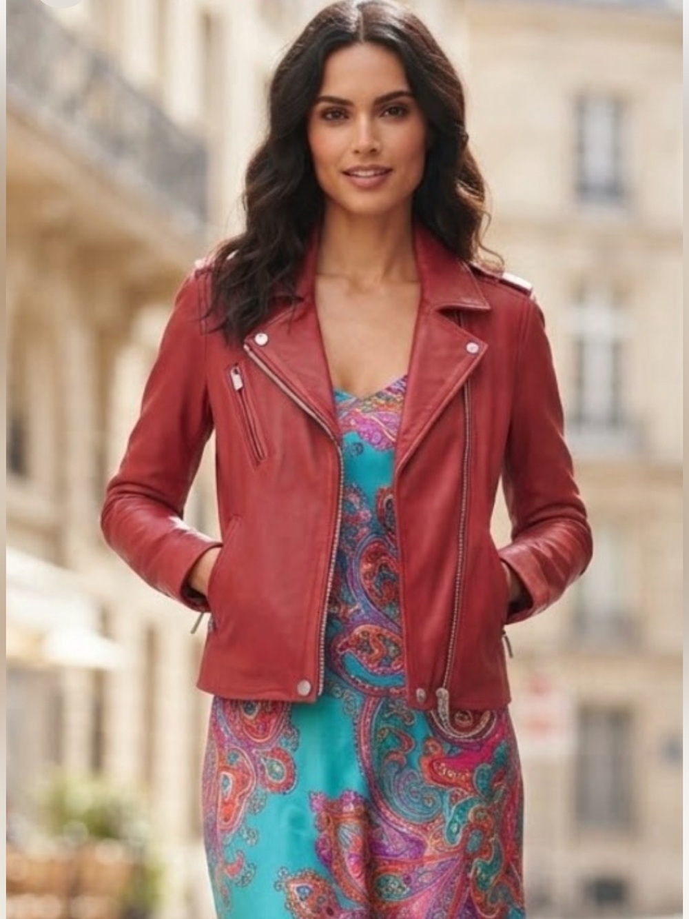 Amaryllis Red Leather Moto Jacket